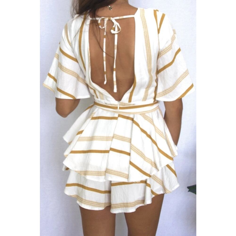 Saints + Secrets XS - GC Playsuit in White and Mustard Stripe Romper Mini Dress